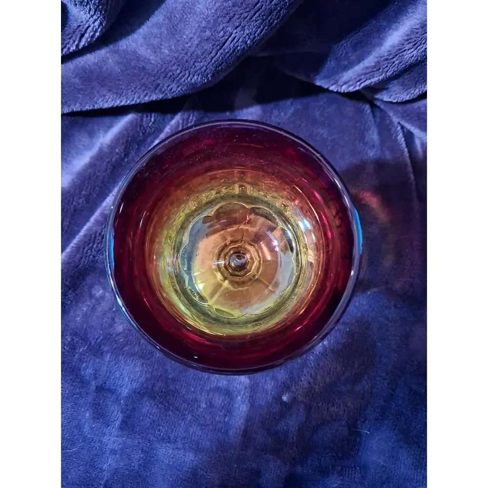 Vintage Amberina LG Wright Glass Daisy & Cube Glass Water Goblet 5.75